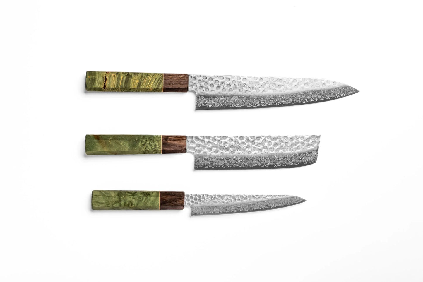 Sakai Kyuba KYU Knife Set: Gyuto, Nakiri, Petty – Olive Green