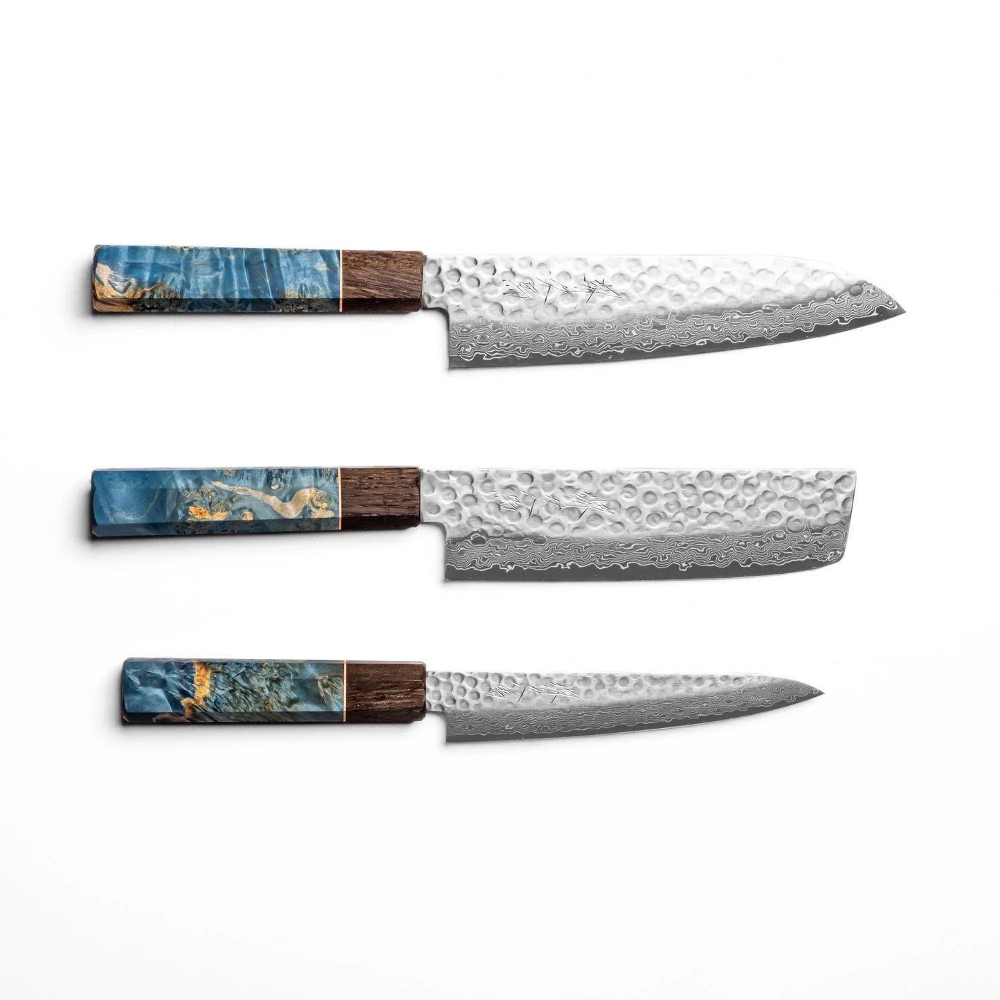 Sakai Kyuba KYU Knife Set: Santoku, Nakiri, Petty – Mediterranean Blue