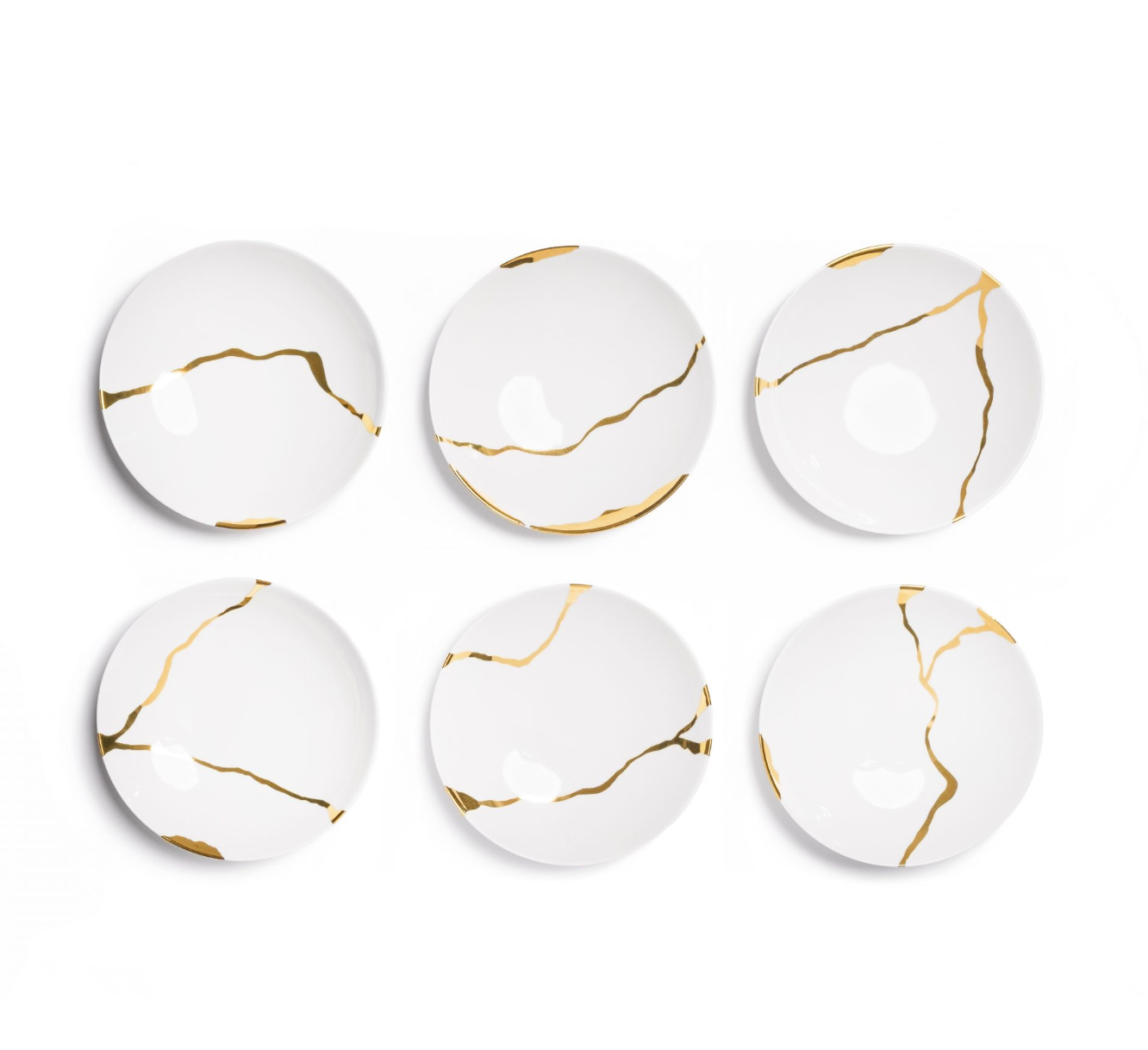 Kintsugi Collection Fine Bone China Porcelain Soup Plates – Set of 6