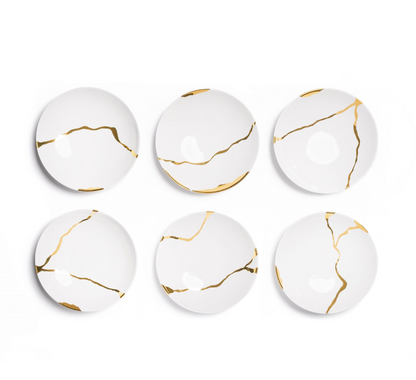 Kintsugi Collection Fine Bone China Porcelain Soup Plates – Set of 6