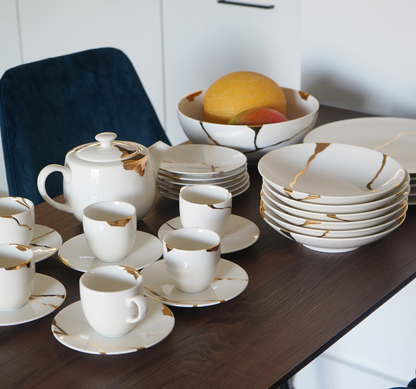 Kintsugi Collection Fine Bone China Porcelain Soup Plates – Set of 6